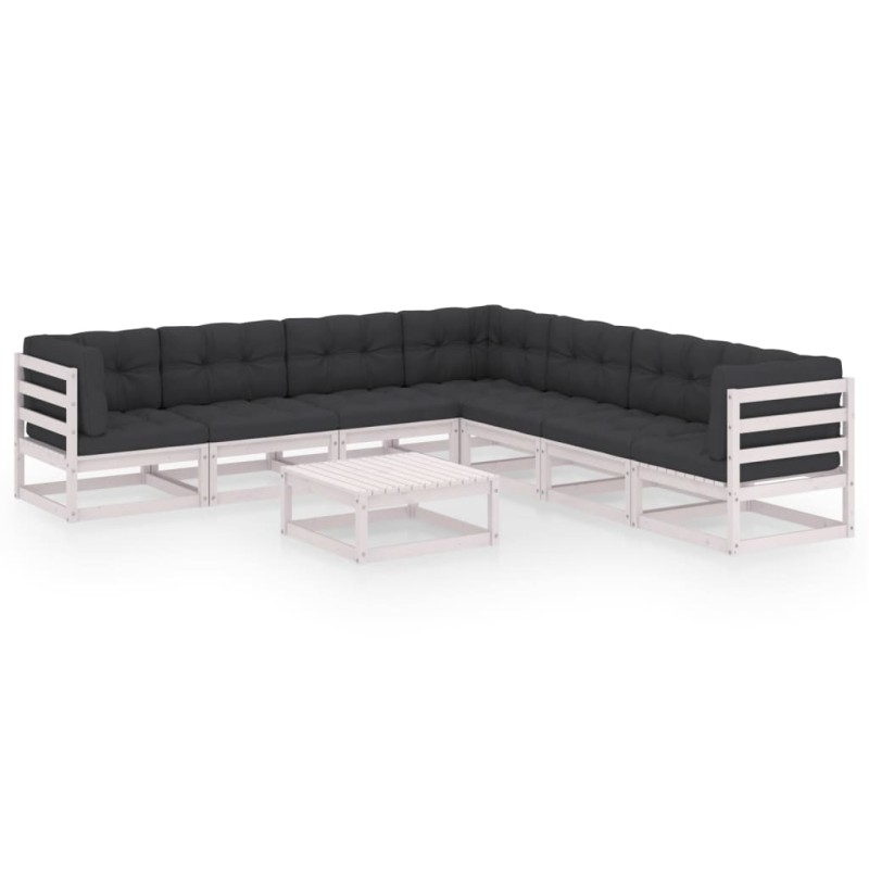 vidaXL Set Divani da Giardino 8 pz Cuscini Bianchi Massello di Pino vidaXL Set Divani da Giardino 8 pz Cuscini Bianchi Massello di Pino