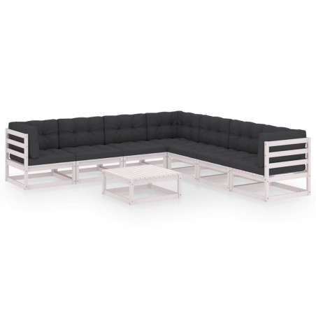 vidaXL Set Divani da Giardino 8 pz Cuscini Bianchi Massello di Pino