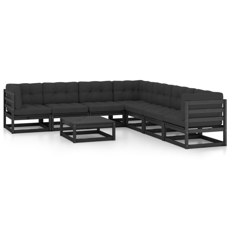 vidaXL Set Divani da Giardino 8 pz con Cuscini Massello di Pino Nero vidaXL Set Divani da Giardino 8 pz con Cuscini Massello di Pino Nero