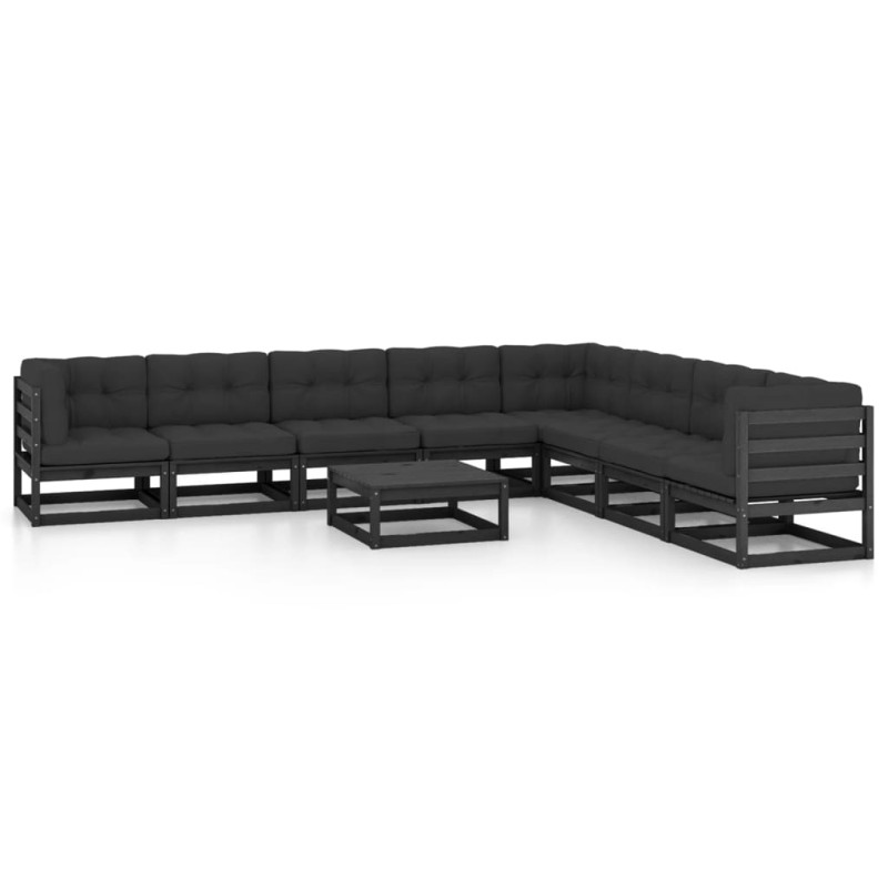 vidaXL Set Divani da Giardino 9 pz con Cuscini Massello di Pino Nero