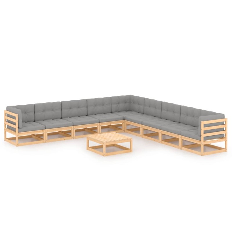 vidaXL Set Salotto Giardino 10pz Cuscini Antracite Legno Massello Pino vidaXL Set Salotto Giardino 10pz Cuscini Antracite Legno Massello Pino