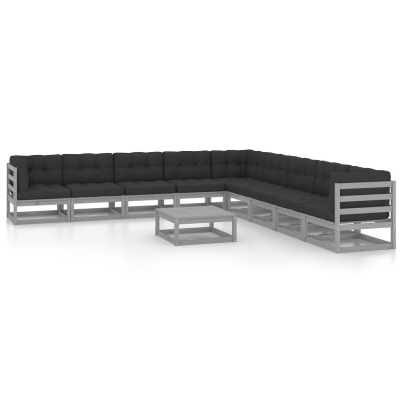 vidaXL Set Divani da Giardino 10pz con Cuscini Grigio Massello di Pino vidaXL Set Divani da Giardino 10pz con Cuscini Grigio Massello di Pino