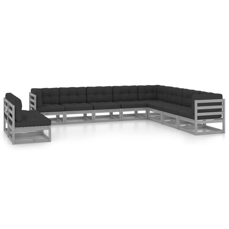 vidaXL Set Divani da Giardino 10pz con Cuscini Grigio Massello di Pino
