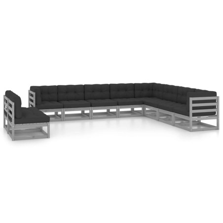 vidaXL Set Divani da Giardino 10pz con Cuscini Grigio Massello di Pino