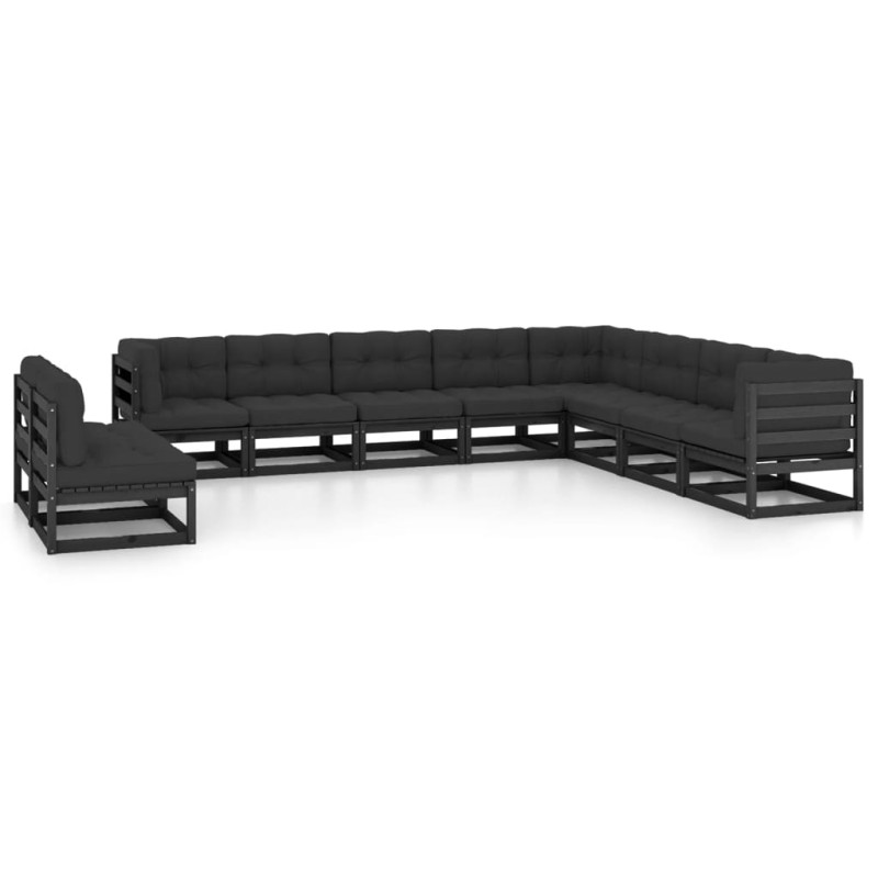 vidaXL Set Divani da Giardino 10 pz con Cuscini Massello di Pino Nero vidaXL Set Divani da Giardino 10 pz con Cuscini Massello di Pino Nero