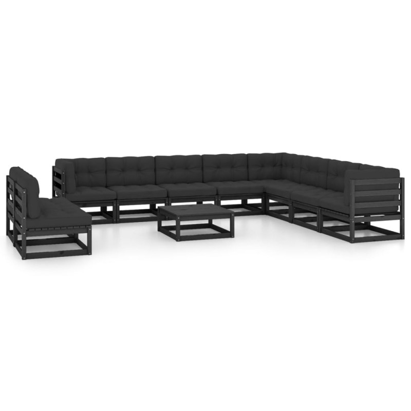vidaXL Set Divani da Giardino 11 pz con Cuscini Massello di Pino Nero vidaXL Set Divani da Giardino 11 pz con Cuscini Massello di Pino Nero