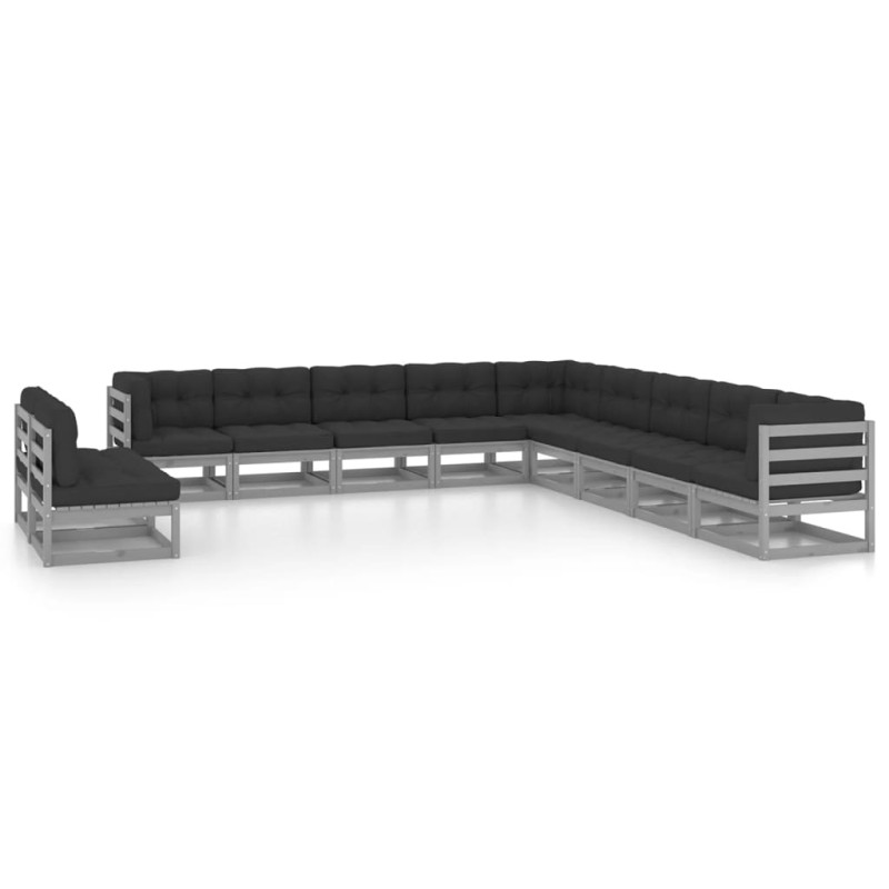 vidaXL Set Divani da Giardino 11 pz Grigio Cuscini Massello di Pino