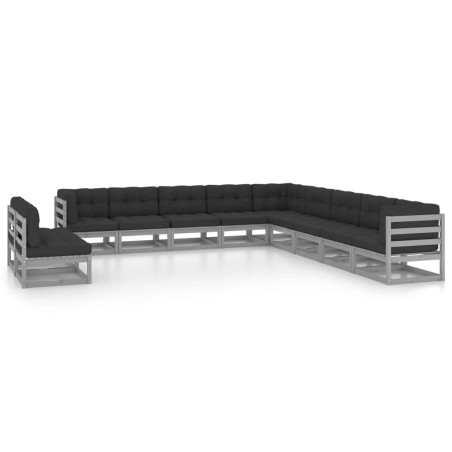 vidaXL Set Divani da Giardino 11 pz Grigio Cuscini Massello di Pino