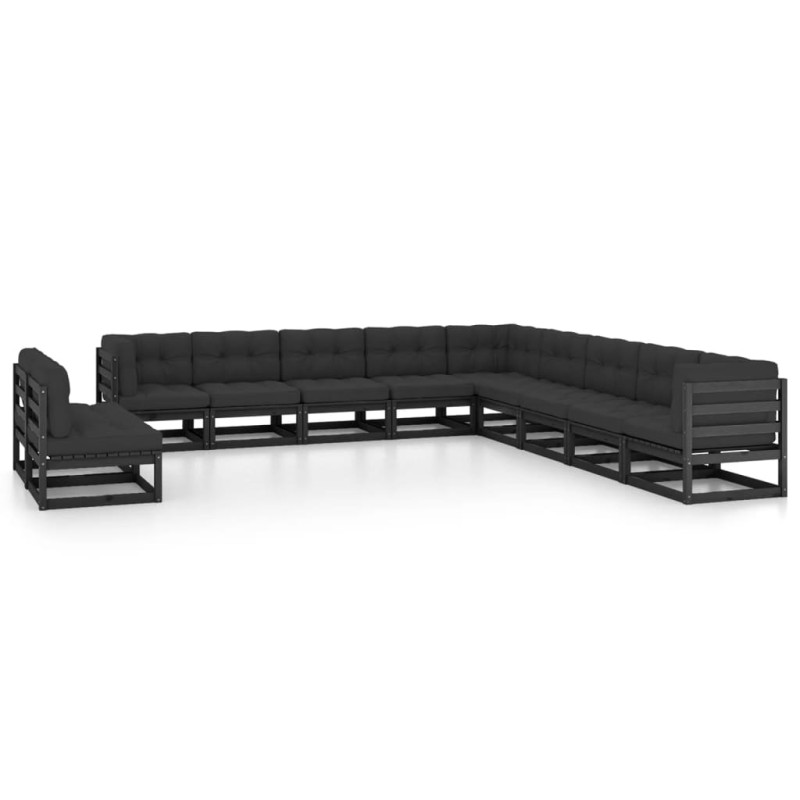 vidaXL Set Divani da Giardino 11 pz con Cuscini Massello di Pino Nero vidaXL Set Divani da Giardino 11 pz con Cuscini Massello di Pino Nero