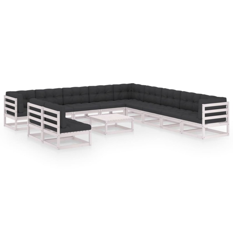 vidaXL Set Divani da Giardino 12 pz Cuscini Bianchi Massello di Pino vidaXL Set Divani da Giardino 12 pz Cuscini Bianchi Massello di Pino