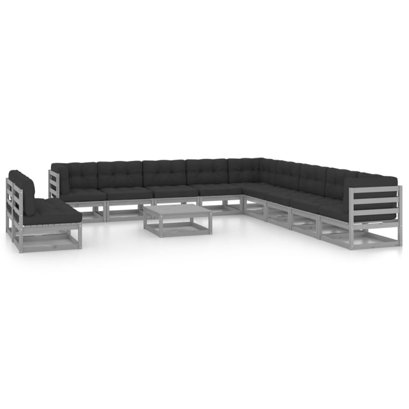 vidaXL Set Divani da Giardino 12pz con Cuscini Grigio Massello di Pino vidaXL Set Divani da Giardino 12pz con Cuscini Grigio Massello di Pino