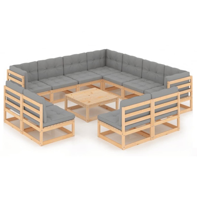 vidaXL Set Divani da Giardino 12 pz con Cuscini Legno Massello di Pino vidaXL Set Divani da Giardino 12 pz con Cuscini Legno Massello di Pino