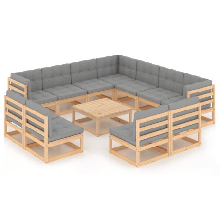 vidaXL Set Divani da Giardino 12 pz con Cuscini Legno Massello di Pino