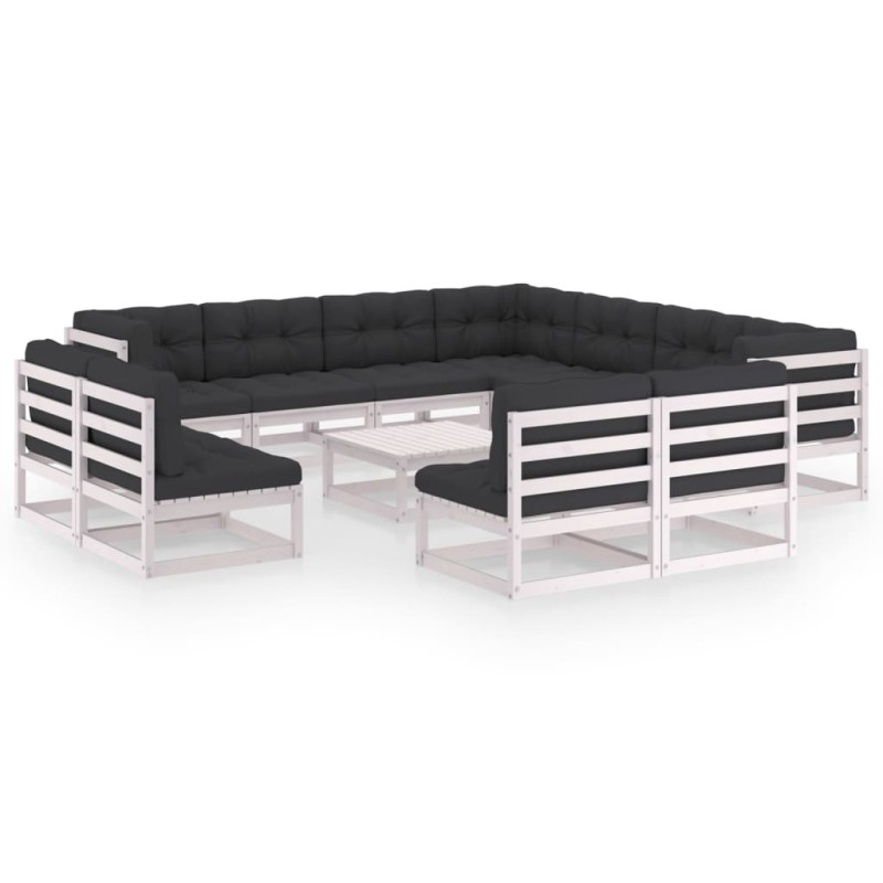 vidaXL Set Divani da Giardino 12 pz Cuscini Bianchi Massello di Pino vidaXL Set Divani da Giardino 12 pz Cuscini Bianchi Massello di Pino