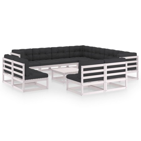 vidaXL Set Divani da Giardino 12 pz Cuscini Bianchi Massello di Pino