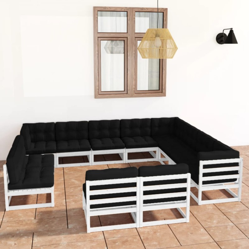 vidaXL Set Divani da Giardino 12 pz Cuscini Bianchi Massello di Pino vidaXL Set Divani da Giardino 12 pz Cuscini Bianchi Massello di Pino
