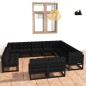 vidaXL Set Divani da Giardino 12 pz con Cuscini Massello di Pino Nero vidaXL Set Divani da Giardino 12 pz con Cuscini Massello di Pino Nero