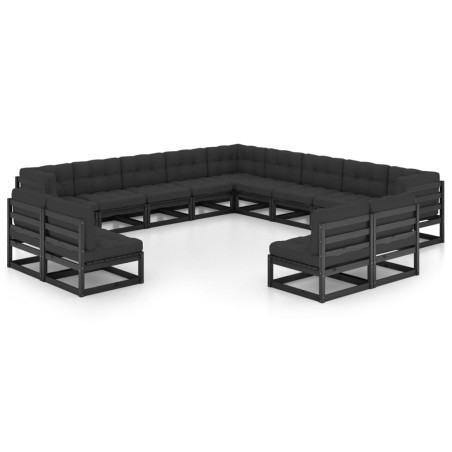 vidaXL Set Divani da Giardino 13 pz con Cuscini Massello di Pino Nero