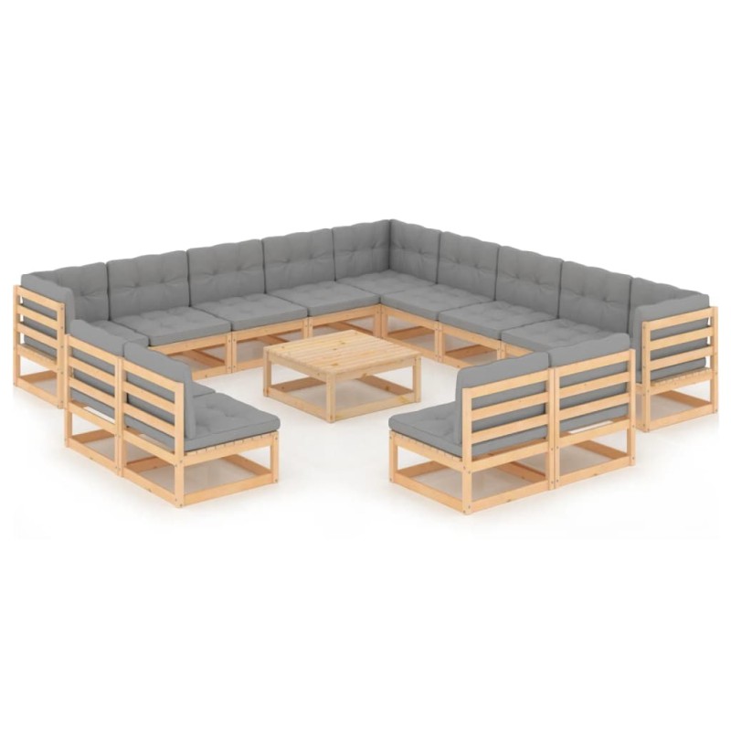 vidaXL Set Divani Giardino 14 pz con Cuscini in Legno Massello di Pino vidaXL Set Divani Giardino 14 pz con Cuscini in Legno Massello di Pino
