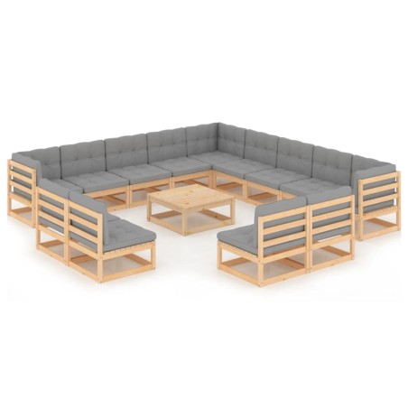 vidaXL Set Divani Giardino 14 pz con Cuscini in Legno Massello di Pino