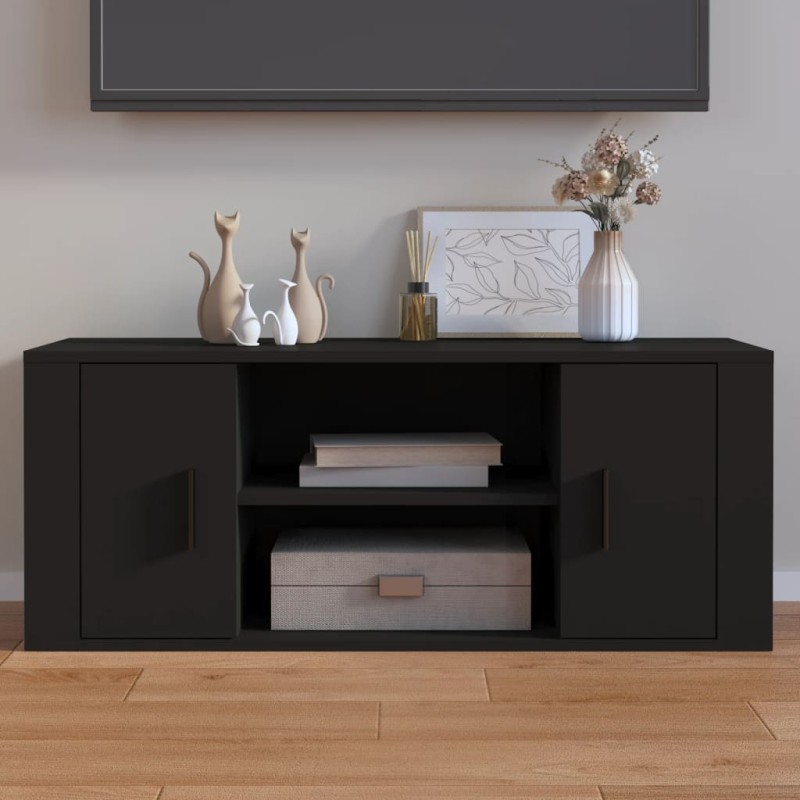 Mobile Porta TV Nero 100x35x40 cm in Legno Multistrato Mobile Porta TV Nero 100x35x40 cm in Legno Multistrato