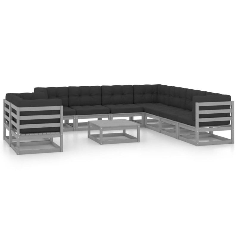 vidaXL Set Divani da Giardino 10pz con Cuscini Grigio Massello di Pino