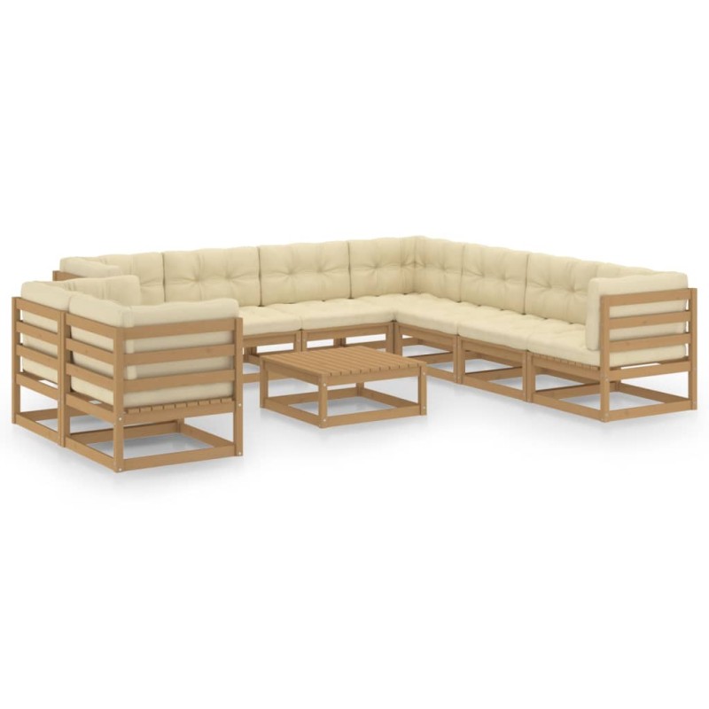 vidaXL Set Divani da Giardino 10 pz Cuscini Miele in Massello di Pino