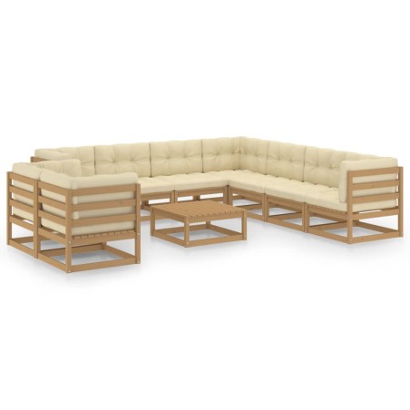 vidaXL Set Divani da Giardino 10 pz Cuscini Miele in Massello di Pino