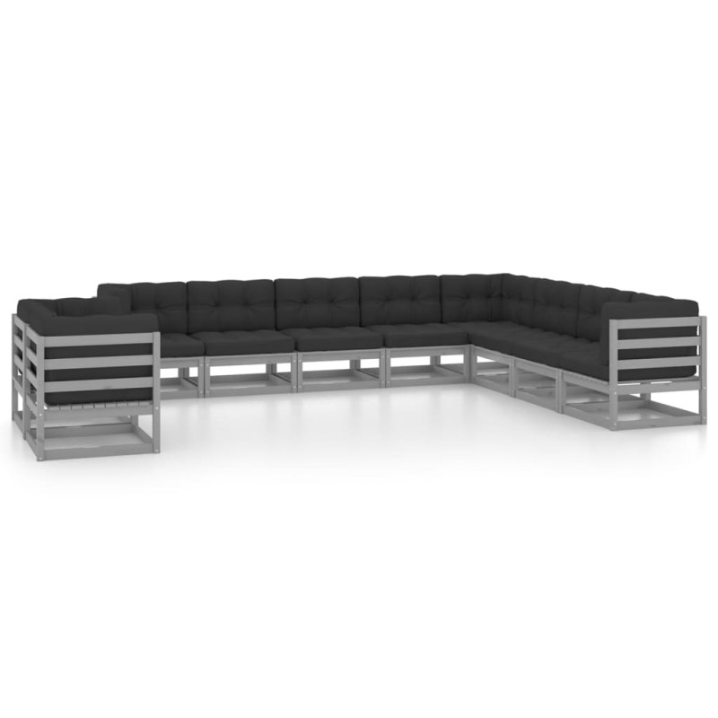 vidaXL Set Divani da Giardino 10pz con Cuscini Grigio Massello di Pino vidaXL Set Divani da Giardino 10pz con Cuscini Grigio Massello di Pino