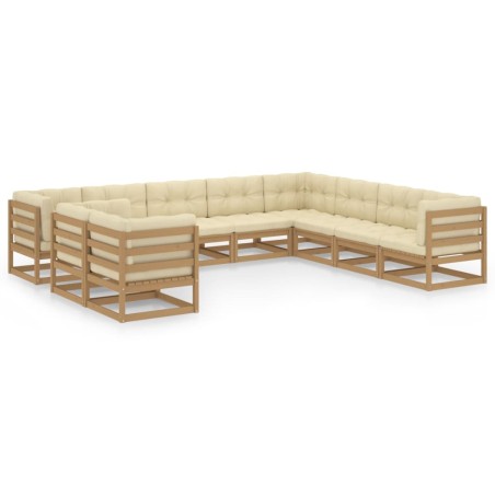 vidaXL Set Divani da Giardino 10 pz Cuscini Miele in Massello di Pino