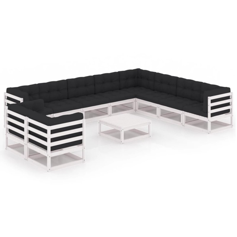 vidaXL Set Divani da Giardino 11pz con Cuscini Massello di Pino Bianco vidaXL Set Divani da Giardino 11pz con Cuscini Massello di Pino Bianco