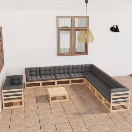 vidaXL Set Divani da Giardino 12 pz con Cuscini Legno Massello di Pino