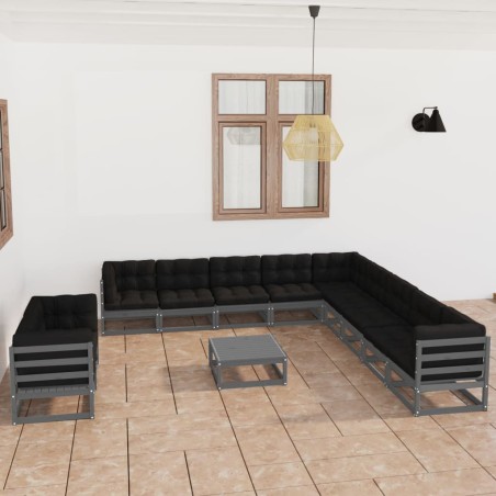 vidaXL Set Divani da Giardino 12pz con Cuscini Grigio Massello di Pino
