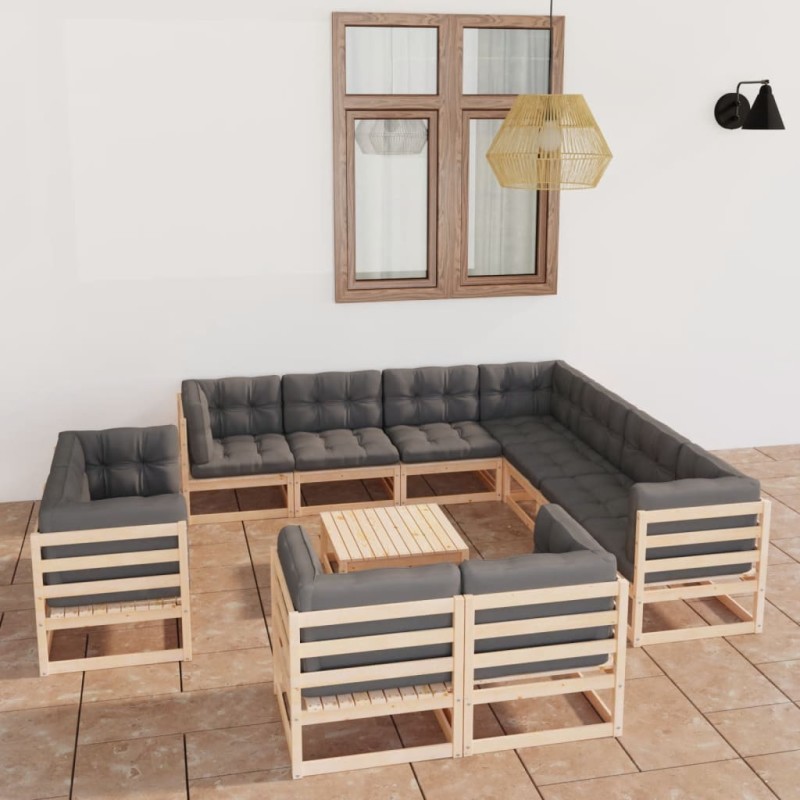 vidaXL Set Divani Giardino 12 pz con Cuscini in Legno Massello di Pino vidaXL Set Divani Giardino 12 pz con Cuscini in Legno Massello di Pino