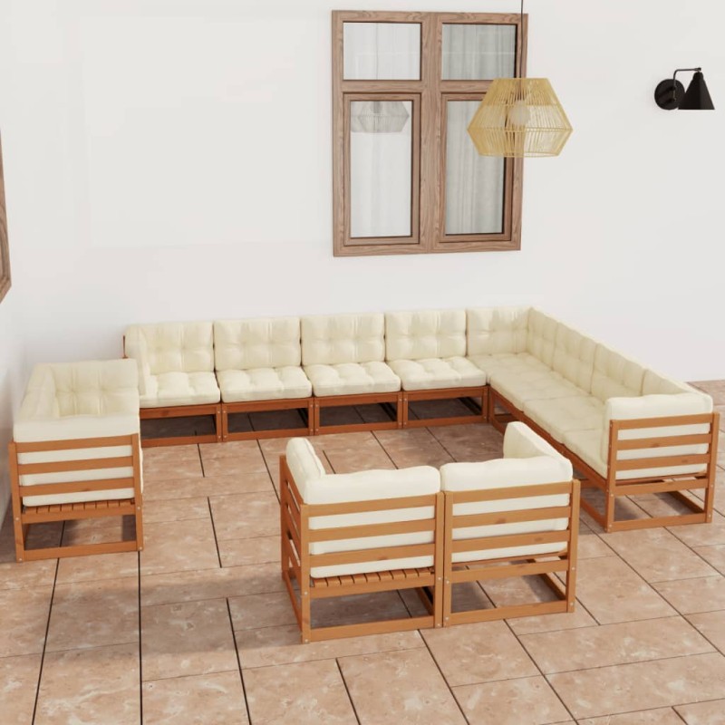 vidaXL Set Salotto Giardino e Cuscini 12 pz Legno Massello Pino Ambra vidaXL Set Salotto Giardino e Cuscini 12 pz Legno Massello Pino Ambra