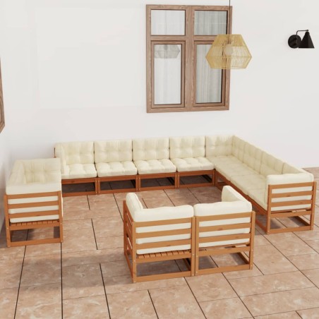 vidaXL Set Salotto Giardino e Cuscini 12 pz Legno Massello Pino Ambra