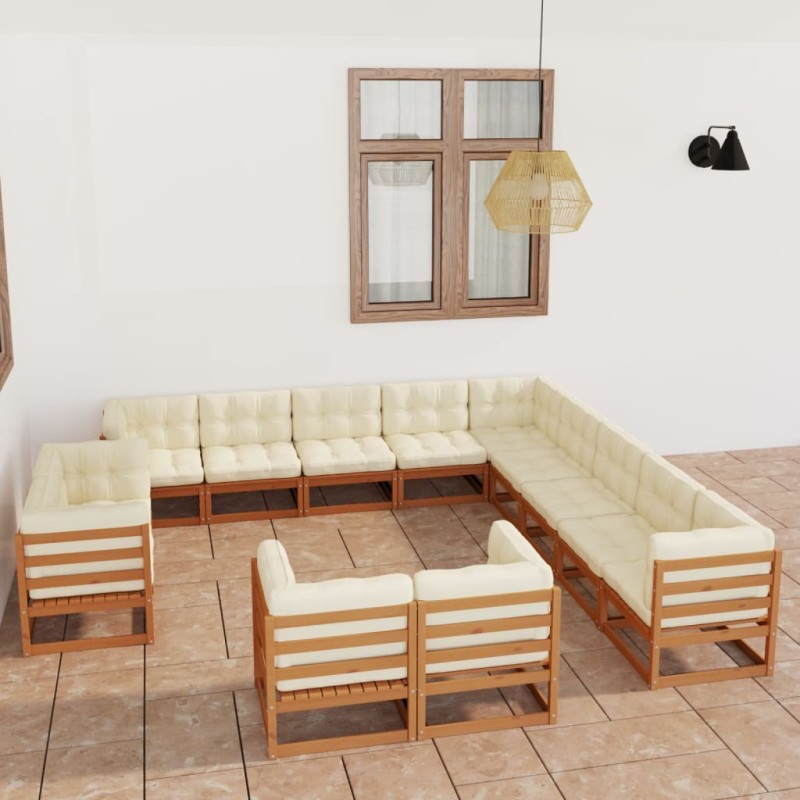 vidaXL Set Divani Giardino 13pz Cuscini Marrone Miele in Pino Massello vidaXL Set Divani Giardino 13pz Cuscini Marrone Miele in Pino Massello