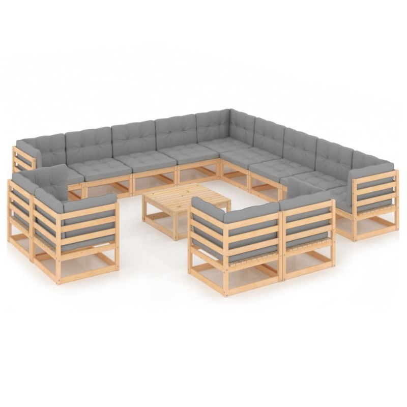 vidaXL Set Divani da Giardino 14 pz con Cuscini Legno Massello di Pino