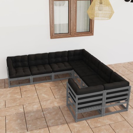 vidaXL Set Divani da Giardino 8 pz Grigio Cuscini Massello di Pino