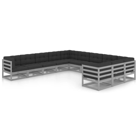 vidaXL Set Divani da Giardino 11 pz Grigio Cuscini Massello di Pino