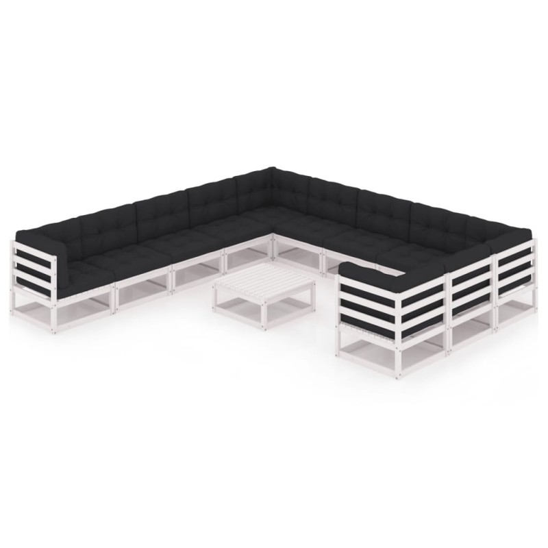 vidaXL Set Divani da Giardino 12 pz Cuscini Bianchi Massello di Pino