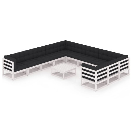 vidaXL Set Divani da Giardino 12 pz Cuscini Bianchi Massello di Pino