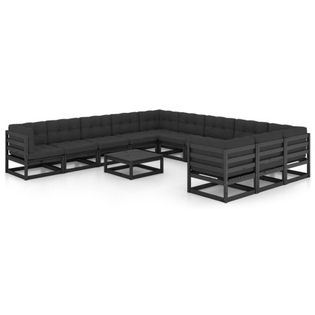 vidaXL Set Divani da Giardino 12 pz con Cuscini Massello di Pino Nero