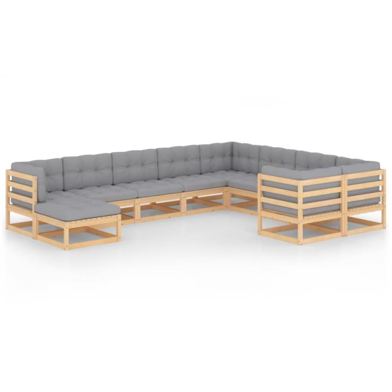 vidaXL Set Divani da Giardino 10 pz con Cuscini Legno Massello di Pino
