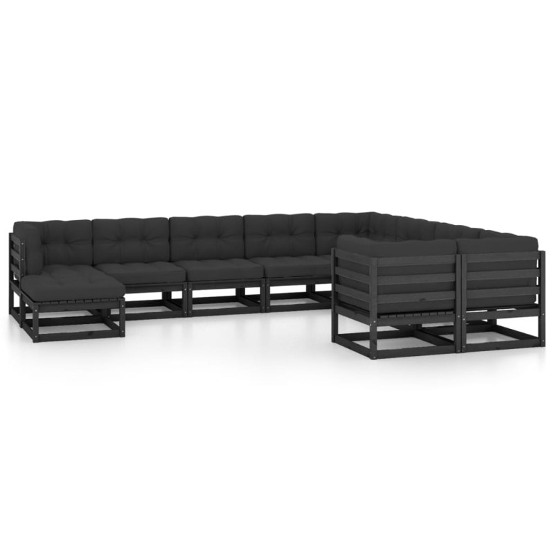 vidaXL Set Divani da Giardino 10 pz con Cuscini Massello di Pino Nero vidaXL Set Divani da Giardino 10 pz con Cuscini Massello di Pino Nero