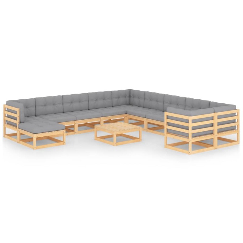 vidaXL Set Divani da Giardino 12 pz con Cuscini Legno Massello di Pino vidaXL Set Divani da Giardino 12 pz con Cuscini Legno Massello di Pino