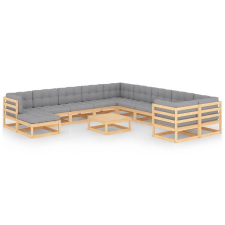 vidaXL Set Divani da Giardino 12 pz con Cuscini Legno Massello di Pino