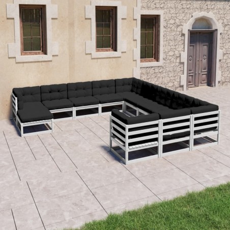 vidaXL Set Divani da Giardino 12 pz Cuscini Bianchi Massello di Pino
