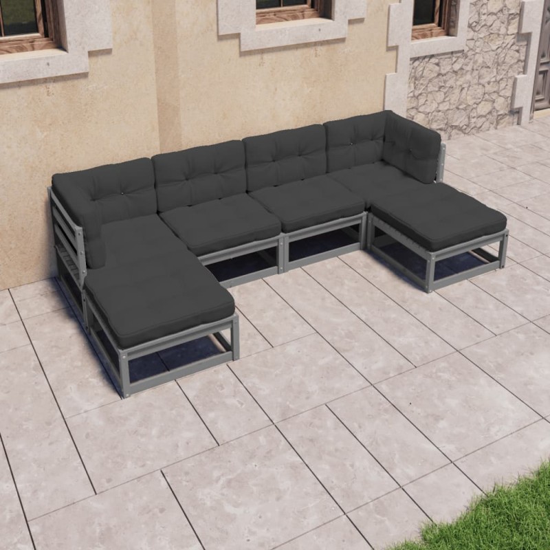 vidaXL Set Divani da Giardino 6 pz Grigio Cuscini Massello di Pino vidaXL Set Divani da Giardino 6 pz Grigio Cuscini Massello di Pino