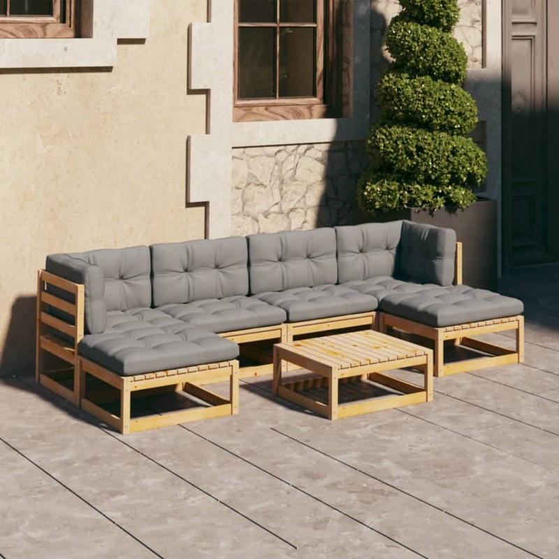 vidaXL Set Divani da Giardino 7 pz con Cuscini Legno Massello di Pino vidaXL Set Divani da Giardino 7 pz con Cuscini Legno Massello di Pino